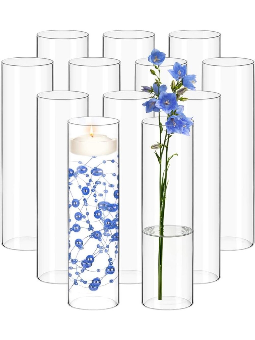 12 Pack 14" Tall Clear Glass Cylinder Vases - Perfect for Weddings